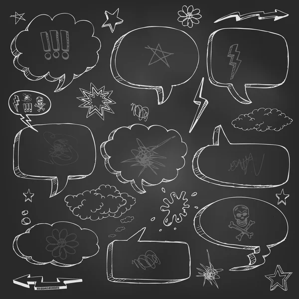 Hand drawn cartoon speech bubble on black board — Stock Vector