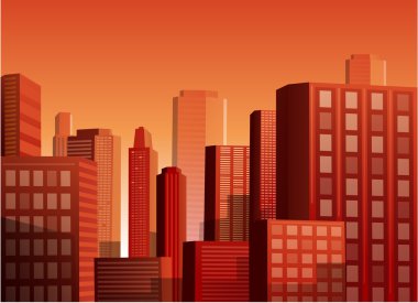 Gün batımı cityscape vektör çizim arka plan