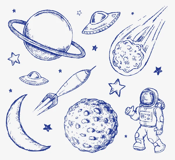Space doodle set vector elements — Stock Vector