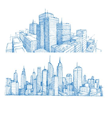 elle çizilmiş cityscapes ve Binalar