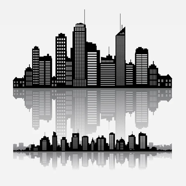 Vector cityscape skyline buidlings with reflection — Stock Vector