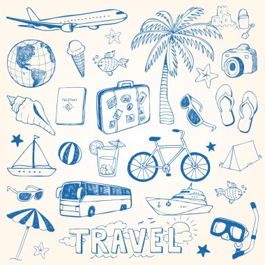 Hand drawn travel doodles vector illustration