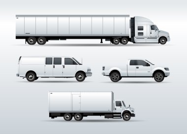Beyaz arka plan üzerinde izole taşımacılık kargo vektör çizim için kamyon koleksiyonu