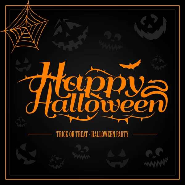 Felice Halloween lettera arancione su sfondo nero — Vettoriale Stock