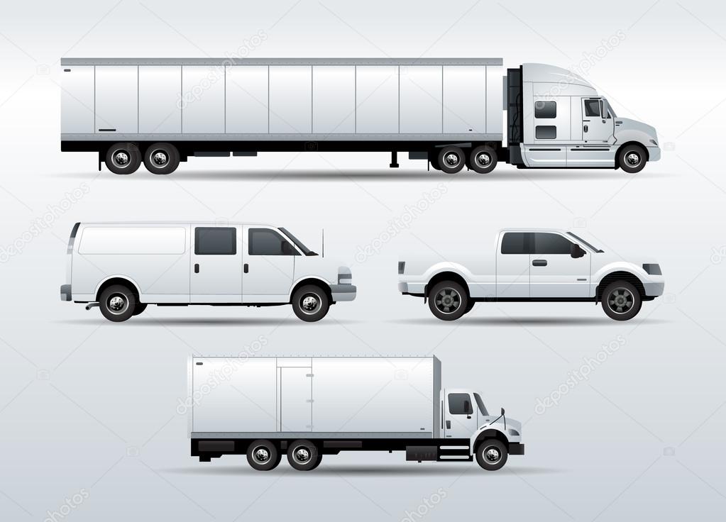 Trucks collection for transportation cargo vector illustration isolated on white background