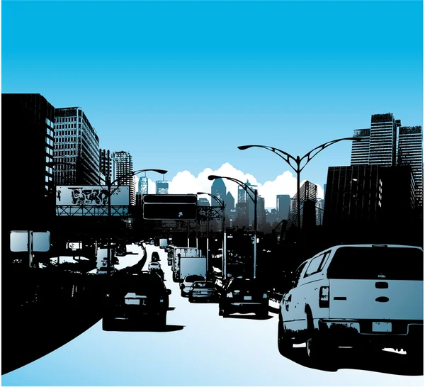市中心和公路上的交通 — 图库矢量图片