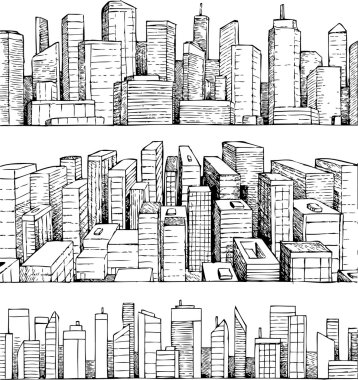 Çizilmiş vektör cityscape illüstrasyon el