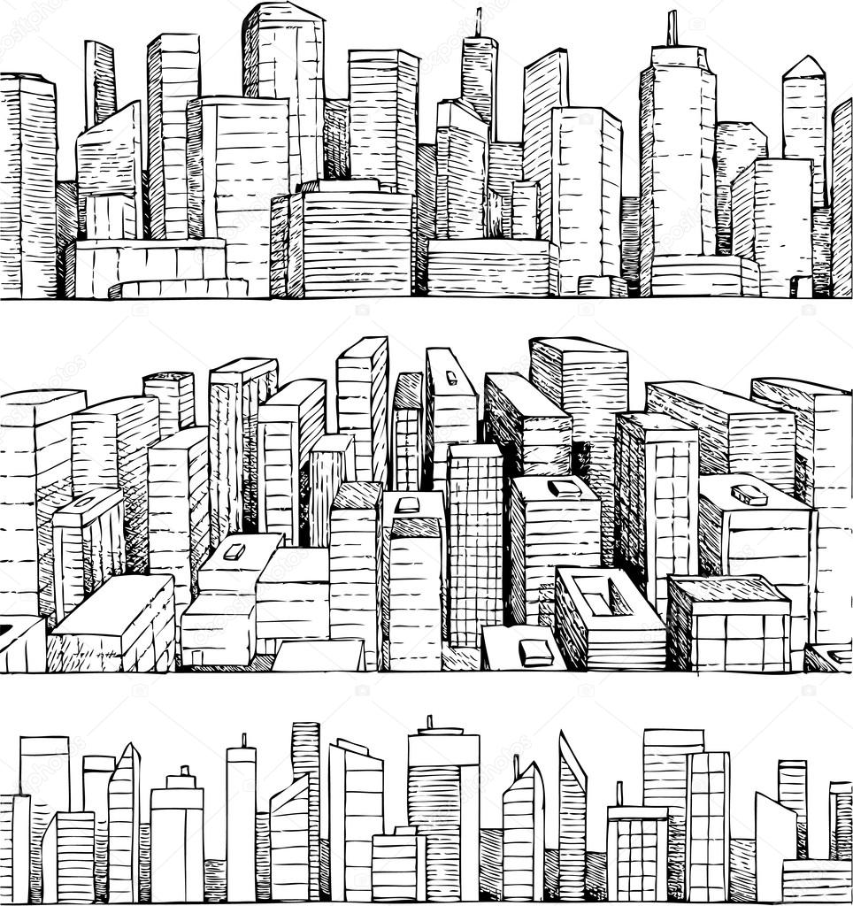 Hand drawn vector cityscape illustration