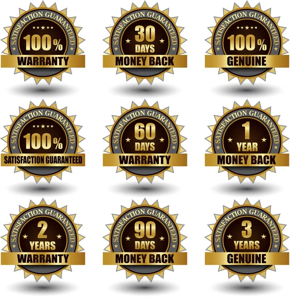 Vector set of golden labels satisfaction guaranteed — Stock Vector