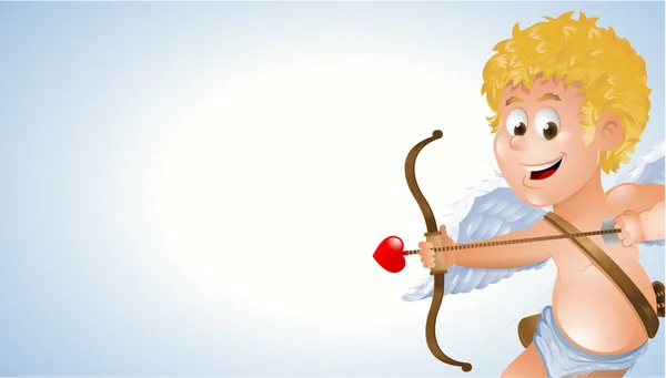 Cartoon cupido mostrando un banner in bianco bianco bianco annuncio — Vettoriale Stock