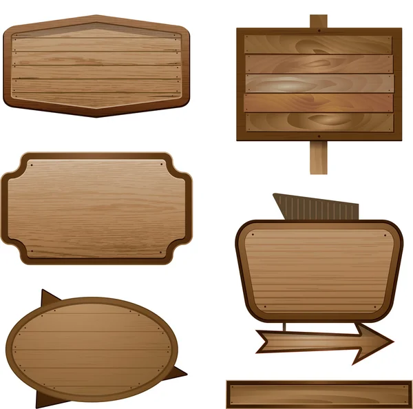 木製看板、木製バナー記号のベクトルのリアルなイラスト — ストックベクタ