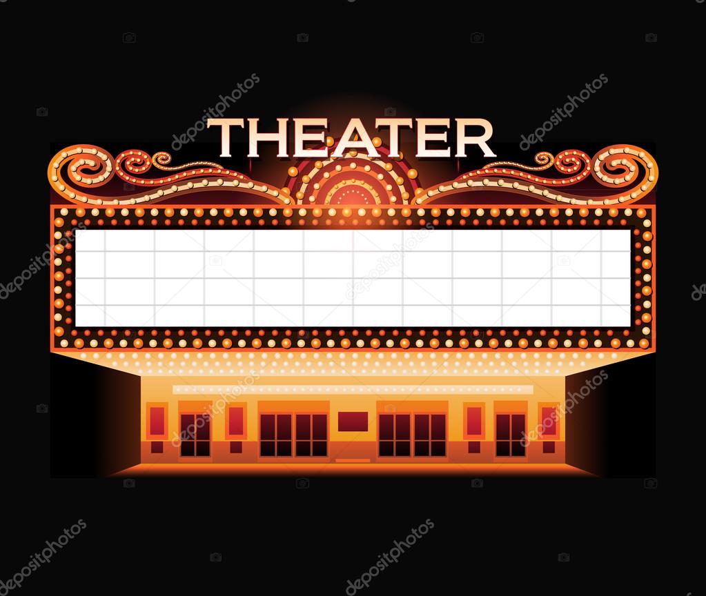 Brightly theater glowing retro cinema neon sign