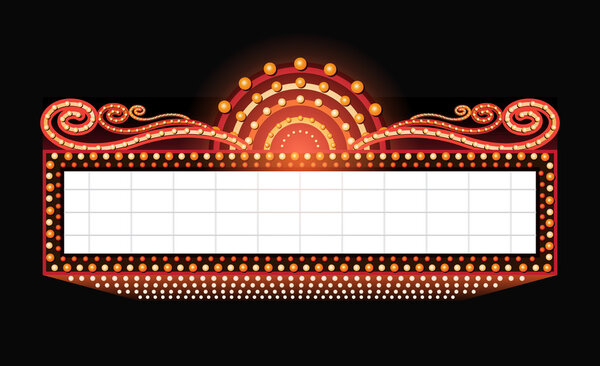 Brightly theater glowing retro cinema neon sign
