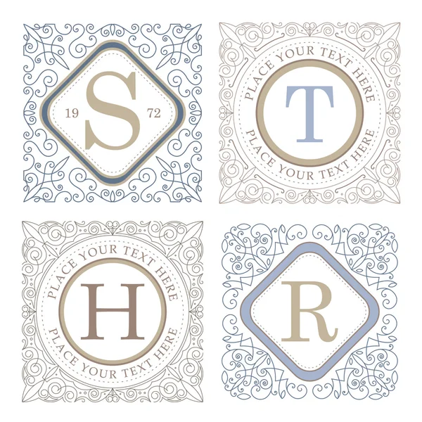 モノグラムのロゴのテンプレートと活気づく書道エレガントな装飾要素 — ストックベクタ