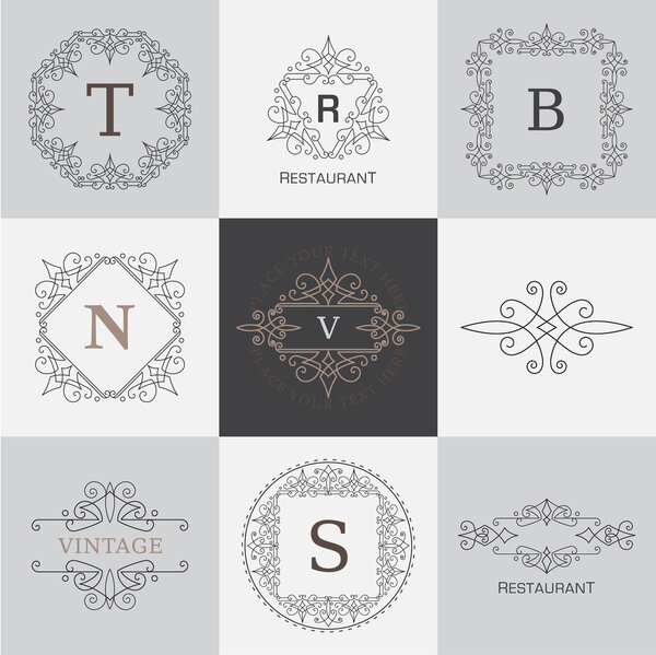 Monogram logo template with flourishes calligraphic elegant ornament elements