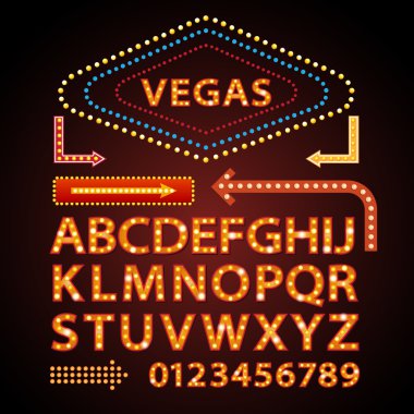 Tiyatro vektör turuncu neon lamba harfler yazı tipi göstermek vegas ışık imzalamak