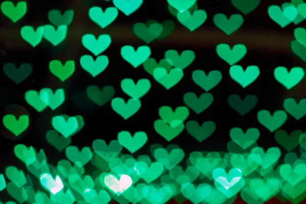 Зелені Кольорові Серця Фон Боке — стокове фото
