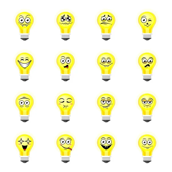 Χαμογελώντας ευτυχής βολβός Emoji εικονίδιο διανυσματική εικόνα.Μεγάλο σύνολο emoji λαμπτήρα — Διανυσματικό Αρχείο