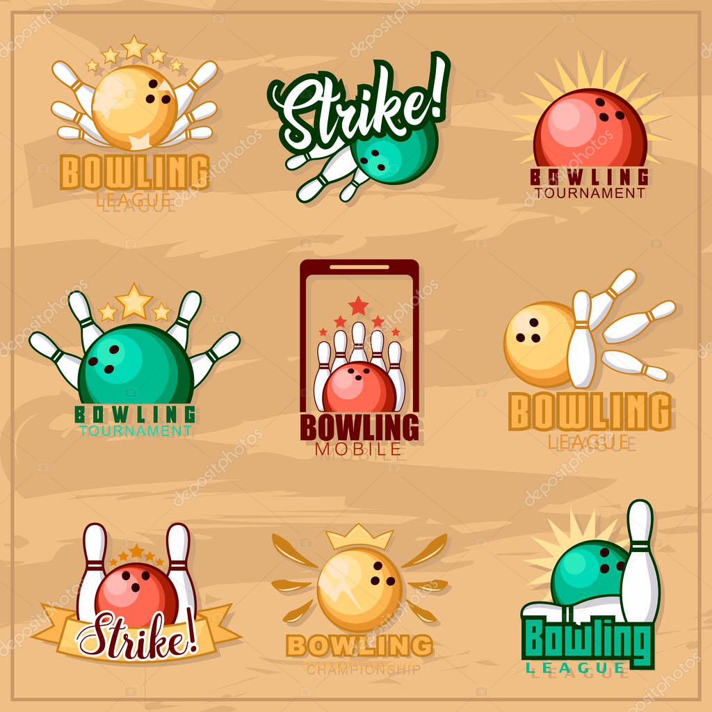 Bowling emblem. logotype template on retro grunge background. vector illustration