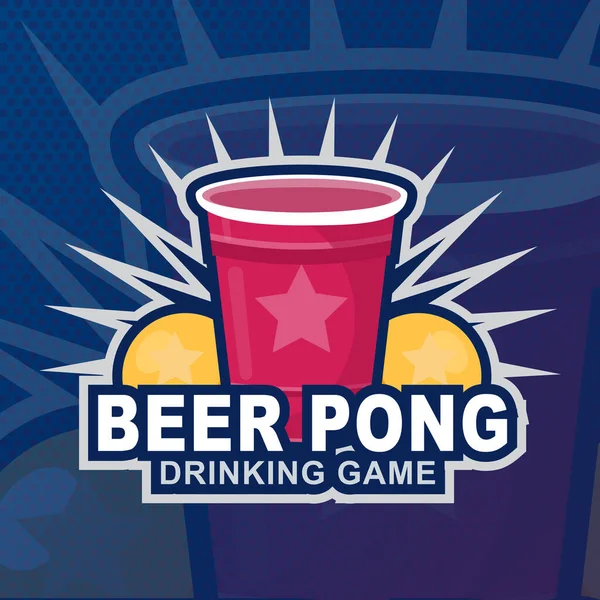 Bier-Pong-Party-Logo oder Spieletikett. Vektorillustration — Stockvektor