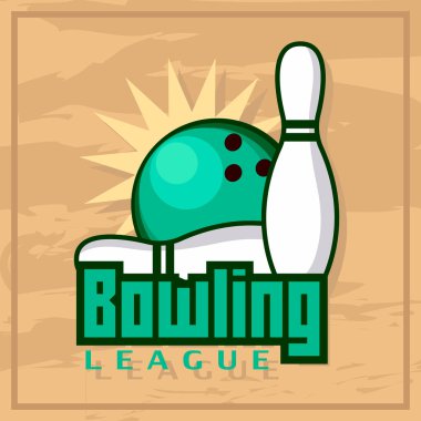 Bowling amblemi. Retro grunge arka planında logotype şablonu. vektör illüstrasyonu