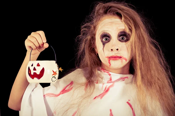 Teen kız kostümü zombi. Cadılar Bayramı partisi ölüm kavramı — Stok fotoğraf