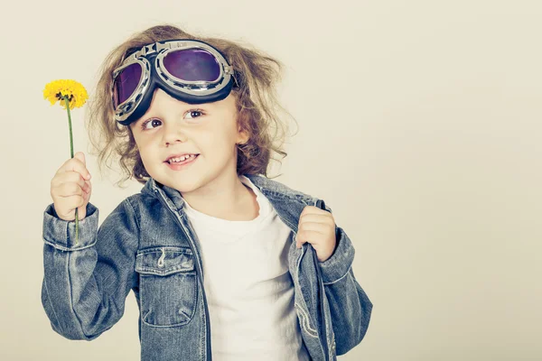 Portrait of a little boy in a denim jacket — Stock Photo, Image