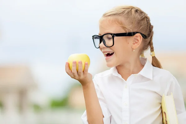 Portrait of Beautiful school girl looking very happy outdoors at — Stock Photo, Image