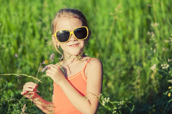 Portrait of a beautiful young girl with wildflowers — Stock Photo, Image