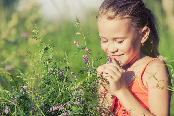 Ritratto di una bella ragazza con fiori di campo — Foto Stock