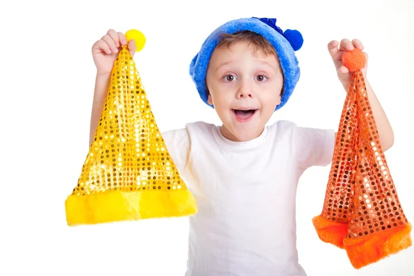 Happy little smiling boy with christmas hat. — Stock Photo, Image