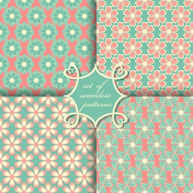 Sorunsuz vektör çizimler kümesi. Soyut dekoratif çiçek