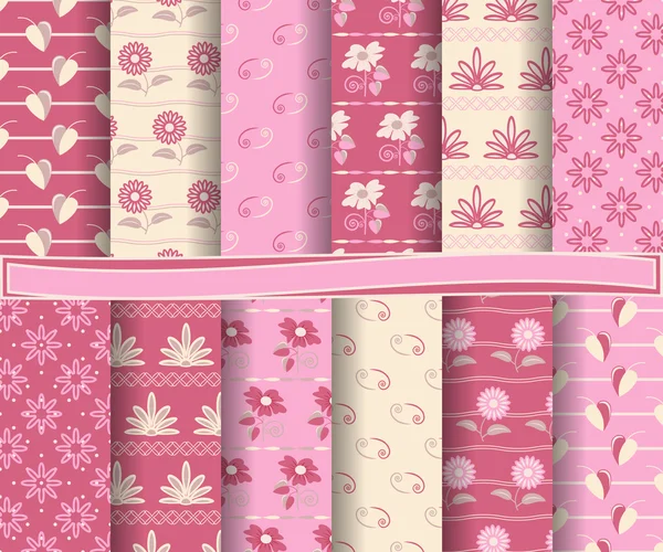 Conjunto de papel vetorial abstrato com padrões florais e elementos decorativos para scrapbook — Vetor de Stock