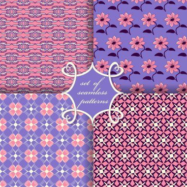 Sorunsuz vektör çizimler kümesi. Soyut şekiller, dekoratif çiçek