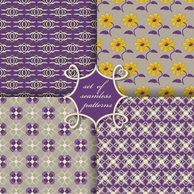 Sorunsuz vektör çizimler kümesi. Soyut şekiller, dekoratif çiçek