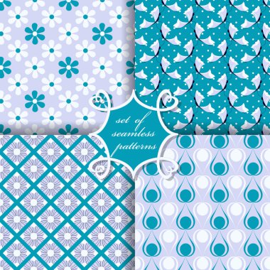 Sorunsuz vektör çizimler kümesi. Soyut şekiller ve dekoratif çiçek