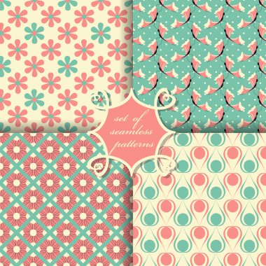 Sorunsuz vektör çizimler kümesi. Soyut şekiller ve dekoratif çiçek