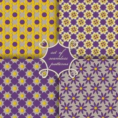 Sorunsuz vektör çizimler kümesi. Soyut şekiller ve dekoratif çiçek