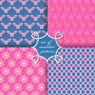 Sorunsuz vektör çizimler kümesi. Soyut şekiller ve dekoratif kelebek