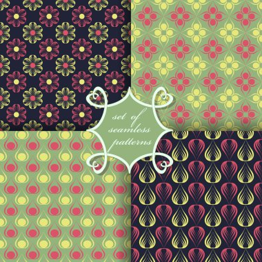 Sorunsuz vektör çizimler kümesi. Soyut şekiller ve dekoratif çiçek