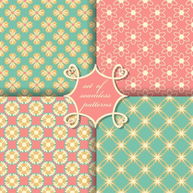 Sorunsuz vektör çizimler kümesi. Soyut şekiller ve dekoratif çiçek