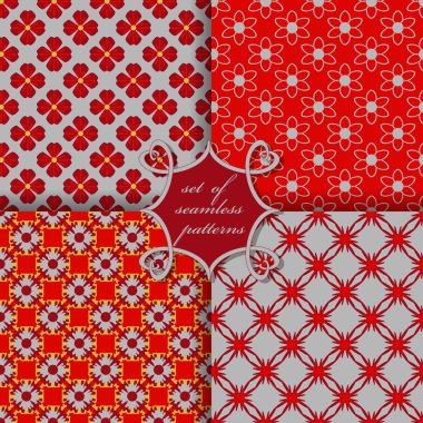 Sorunsuz vektör çizimler kümesi. Soyut şekiller ve dekoratif çiçek