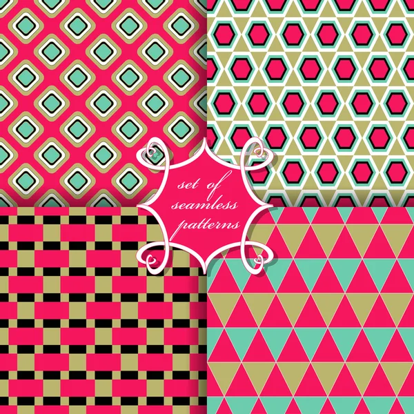 Vector set of seamless patterns of geometric shapes — Stock Vector