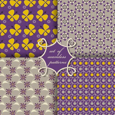 Sorunsuz vektör çizimler kümesi. Soyut şekiller ve dekoratif çiçek