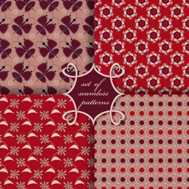 Sorunsuz vektör çizimler kümesi. Soyut şekiller ve dekoratif çiçek