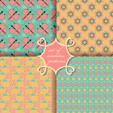 Sorunsuz vektör çizimler kümesi. Soyut şekiller ve dekoratif çiçek