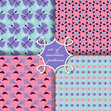 Sorunsuz vektör çizimler kümesi. Soyut şekiller ve dekoratif çiçek