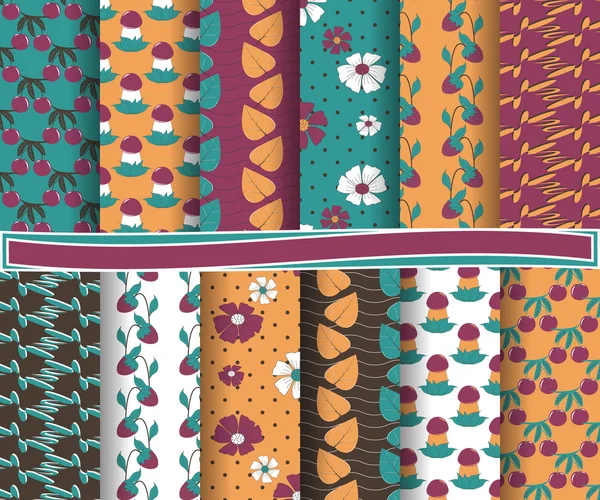 Conjunto de papel vectorial abstracto con formas decorativas y elementos de diseño para álbum de recortes. Flores ornamentales, setas, bayas . — Vector de stock