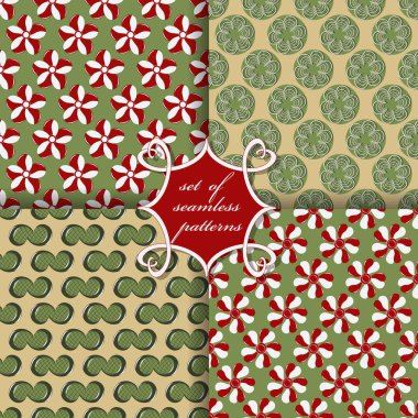 Sorunsuz vektör çizimler kümesi. Soyut şekiller ve dekoratif çiçek