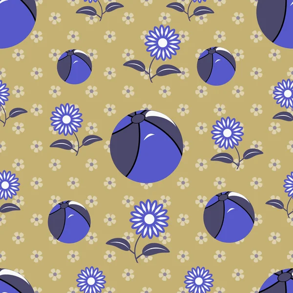 Ilustração vetorial sem costura. Flores decorativas, bolas — Vetor de Stock